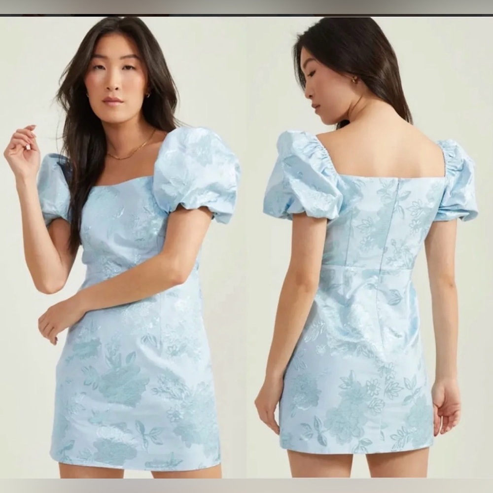 Altar'd State Light Blue Puff-Sleeve Mini Dress size M